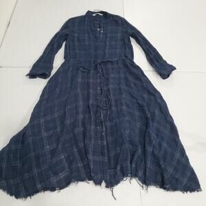 Zara Shirt Dress Womens XS Blue Plaid Button Front Midi Outlander Whimsigoth